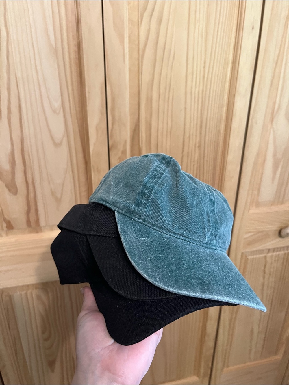 Set of 3 Baseball Caps - Washed Teal and 2 Black